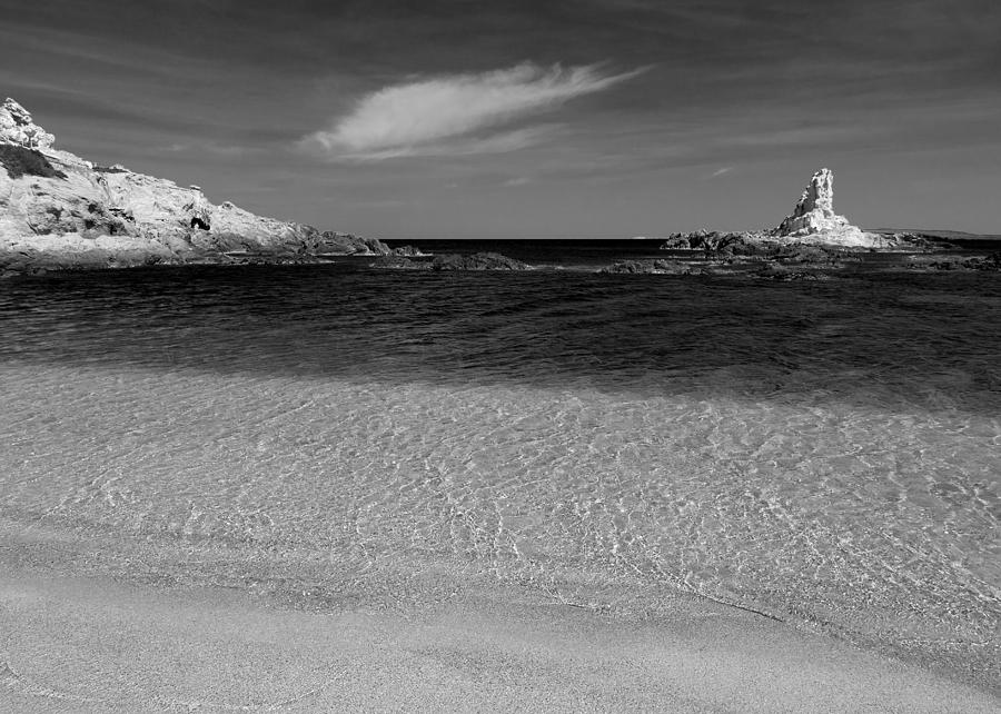 Menorca Pregonda beach a piece of paradise in black and white photo Photograph by Pedro Cardona Llambias