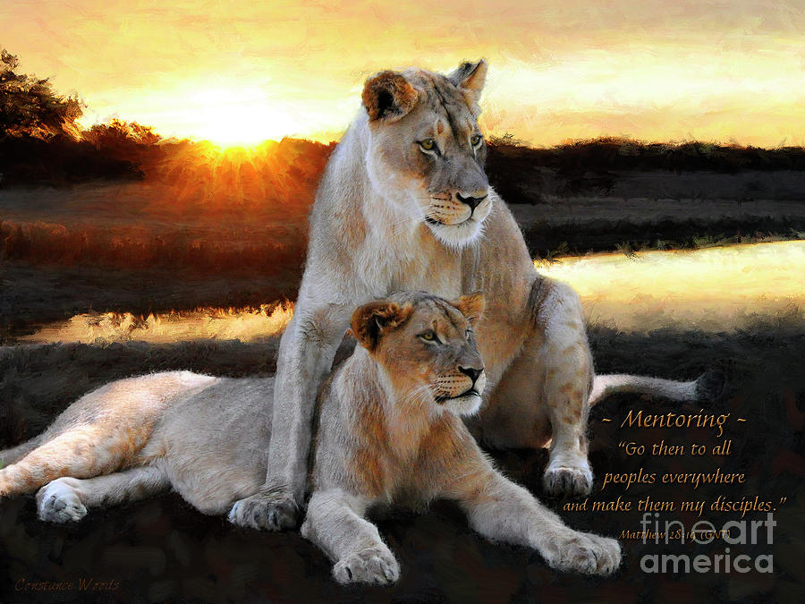 Mentoring Lioness Painting by Constance Woods