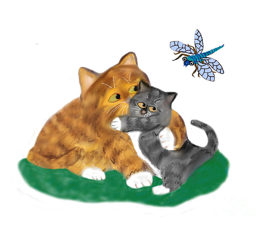 Meowmommy cries kitten upon seeing a dragonfly Digital Art by Ellen Miffitt