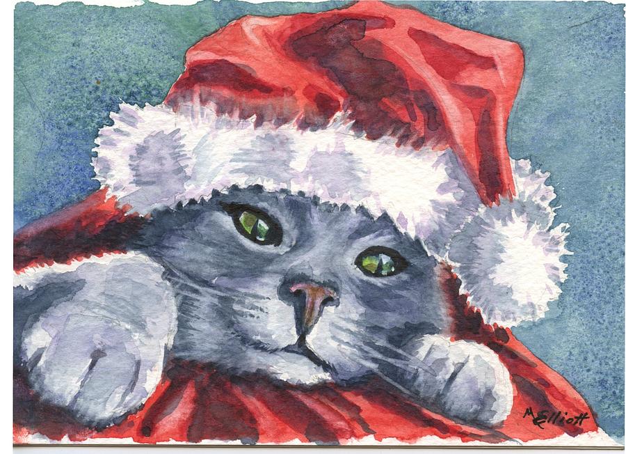 Meowy Christmas Painting by Marsha Elliott