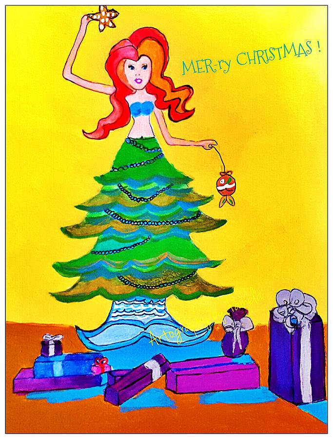 Mer-ry Christmas Mermaid Tree   Painting by Pamela Smale Williams