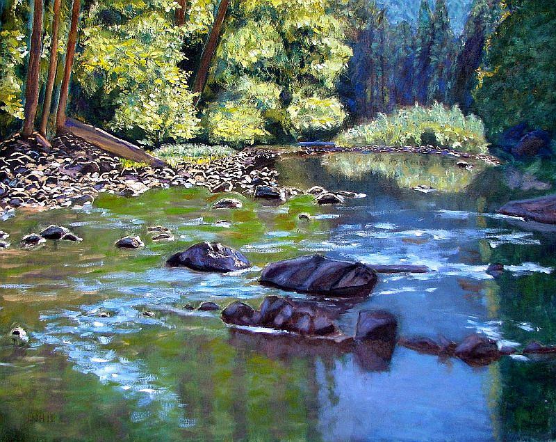 Merced River Reflections Painting by Larry Herscovitch Fine Art America