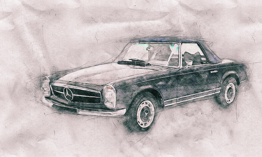 Mercedes-benz 280sl Roadster 1 - 1967 - Automotive Art - Car Posters Mixed Media