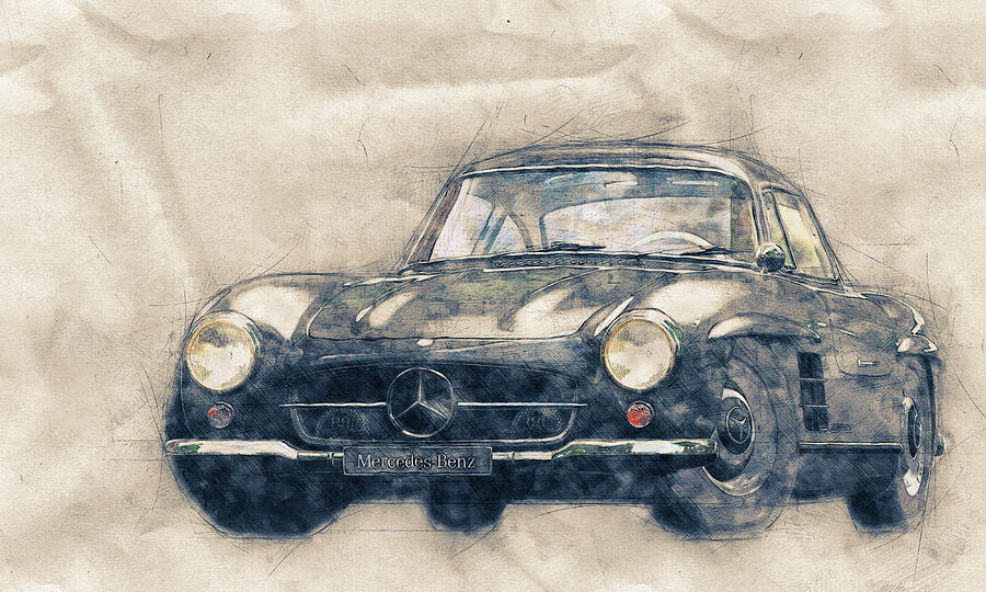 Transportation Mixed Media - Mercedes-Benz 300 SL 1 - Grand Tourer - Roadster - Automotive Art - Car Posters by Studio Grafiikka