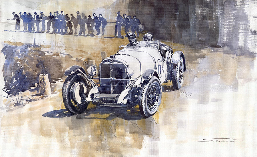 Watercolour Painting - Mercedes Benz SSK 1930 Rudolf Caracciola by Yuriy Shevchuk