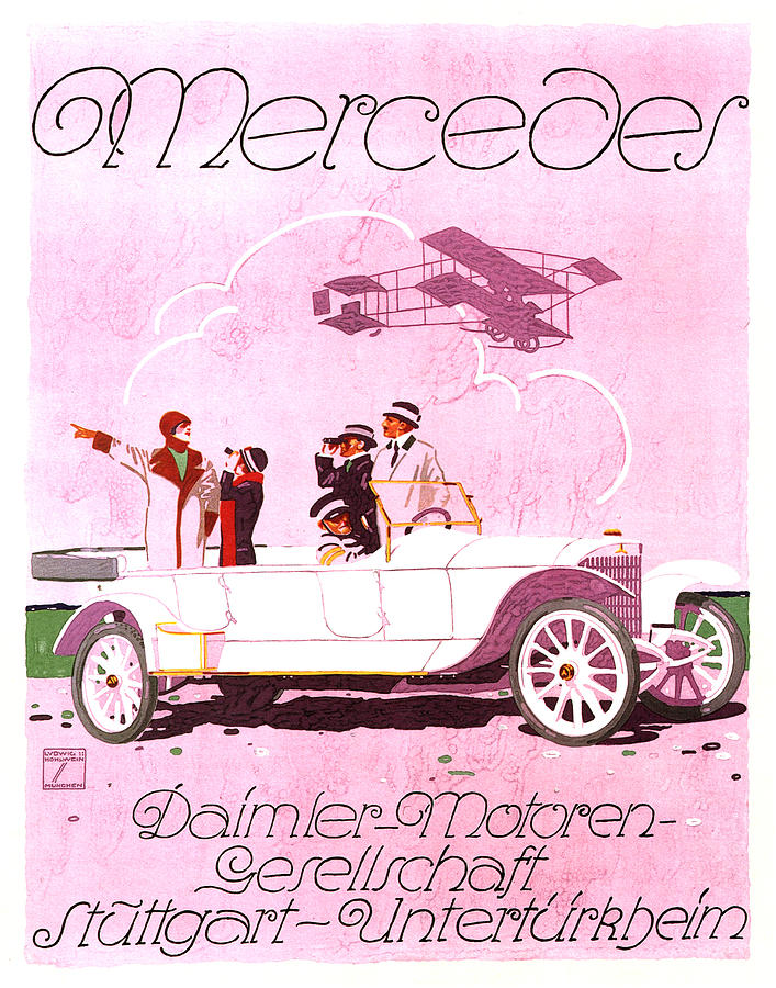 Mercedes Daimler - Stuttgart - Vintage Automobile Advertising Poster Mixed Media