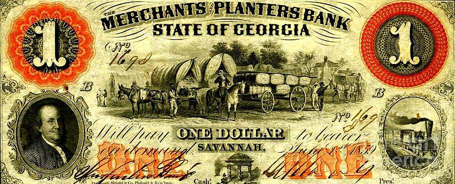 Merchants Planters Bank State of Georgia with Cotton Bales 1859 Drawing by Peter Ogden