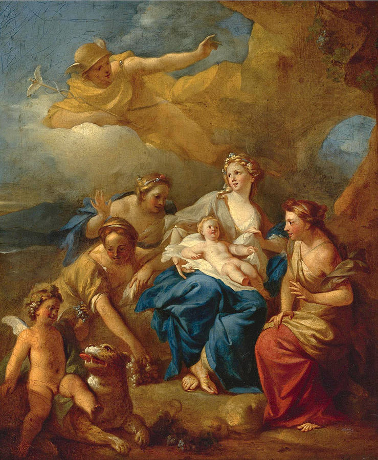 Mercury Entrusting Bacchus to the Nymphs of Mount Nysa Painting by Pierre-Jacques Cazes