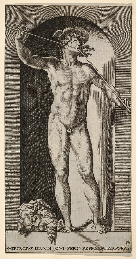 Mercury Drawing by Giovanni Jacopo Caraglio