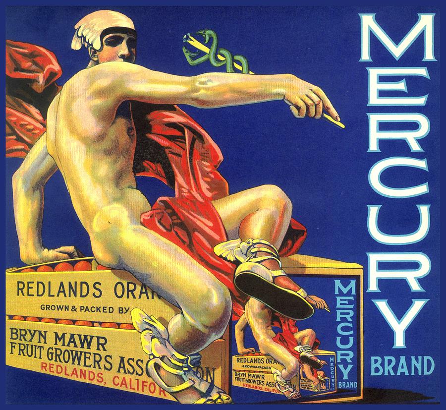 Vintage Digital Art - Mercury Greek God Label by Marianne Dow