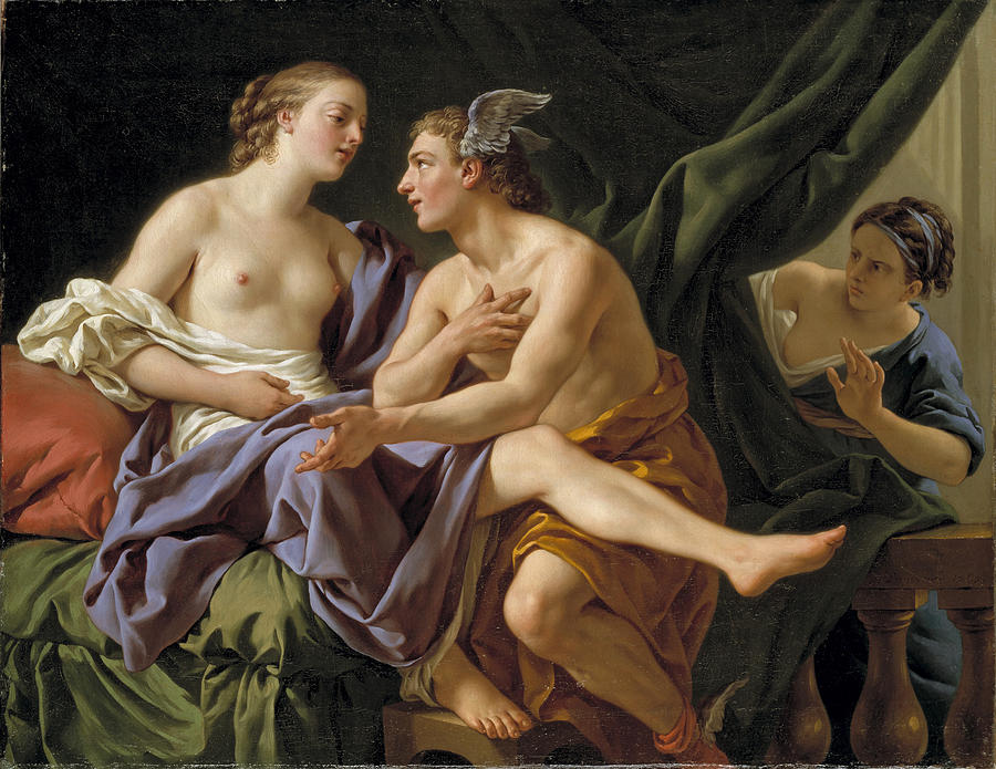 Mercury Herse and Aglauros Painting by Louis-Jean-Francois Lagrenee