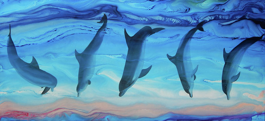 Dolphin Painting - Merienda by Angel Ortiz