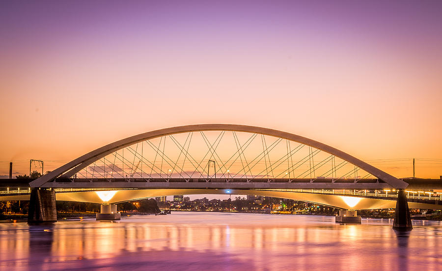Sunset Photograph - Merivale and Go Between Bridges Brisbane City by Richard Eckert