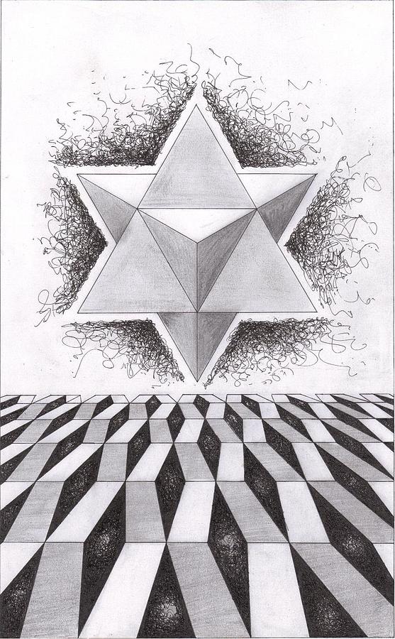 Sacred Geometry Drawing - Merkabah study III by Geoffroy Dextraze