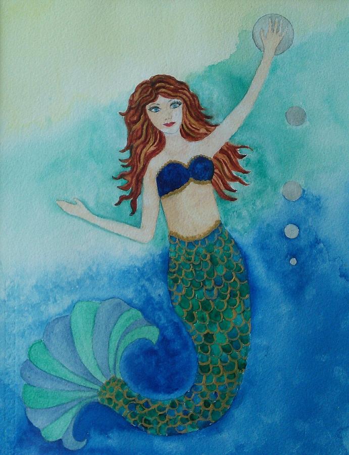 Mermaid And Bubbles Painting by Susan Nielsen