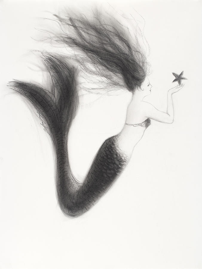 Mermaid Painting - Mermaid and starfish by Tina Obrien
