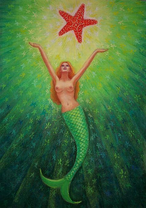 Mermaid Art- Mermaids Starlight Painting by Sue Halstenberg
