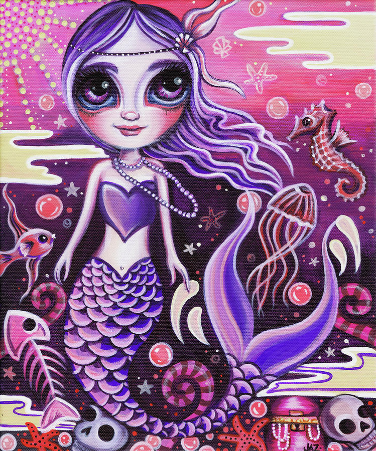 Seahorse Painting - Mermaid at Dusk by Jaz Higgins