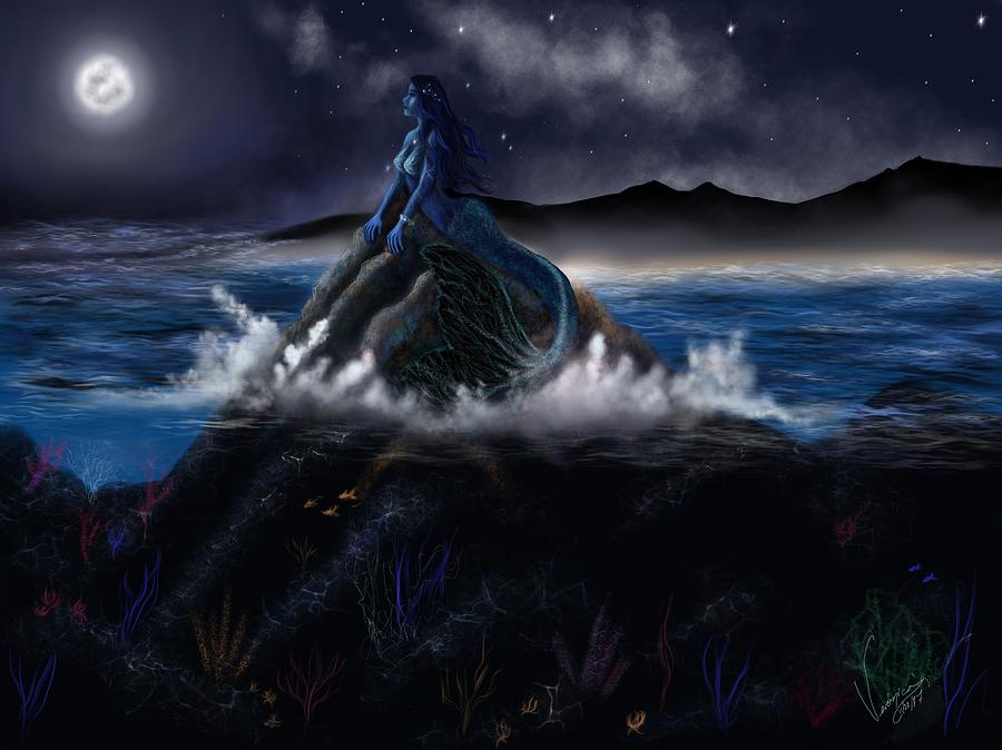 Mermaid At Night Digital Art