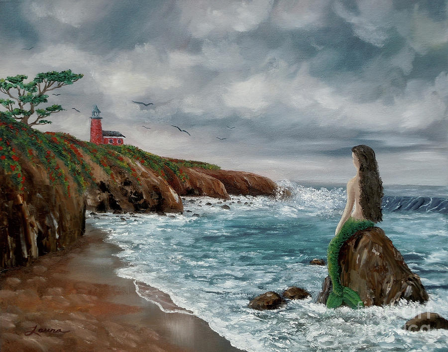 Mermaid at Santa Cruz Painting by Laura Iverson
