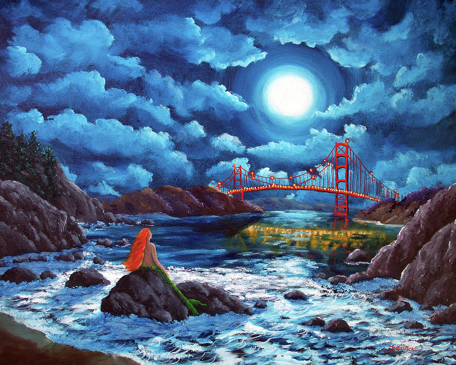 Fantasy Painting - Mermaid at the Golden Gate Bridge  by Laura Iverson