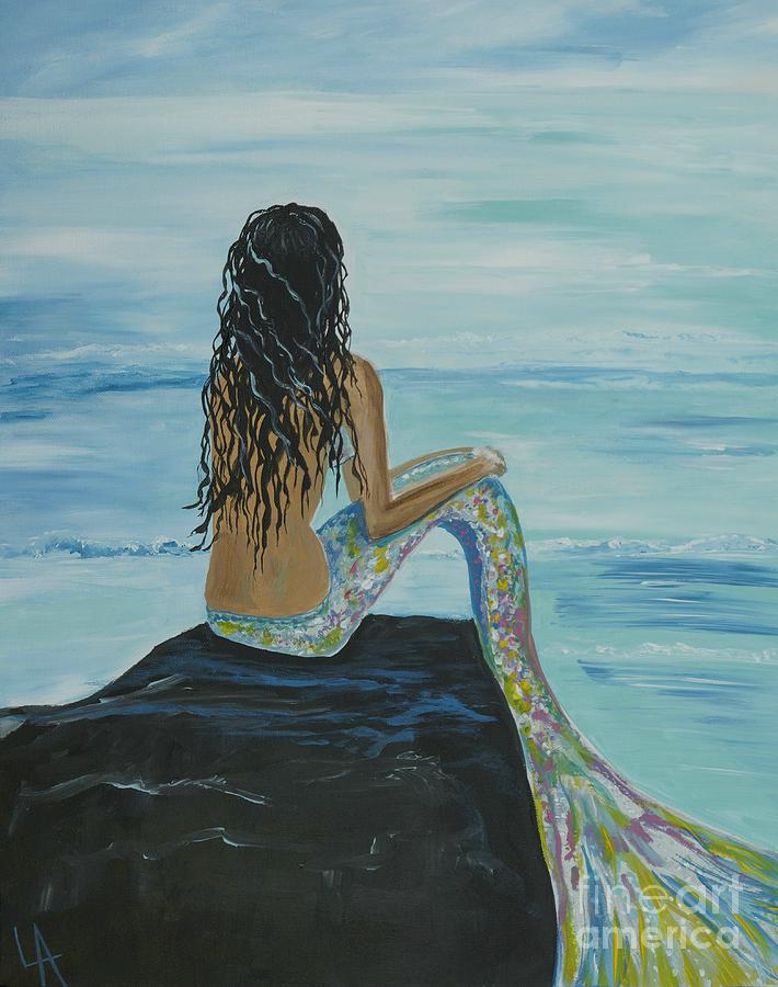 Mermaid Awaits Painting by Leslie Allen