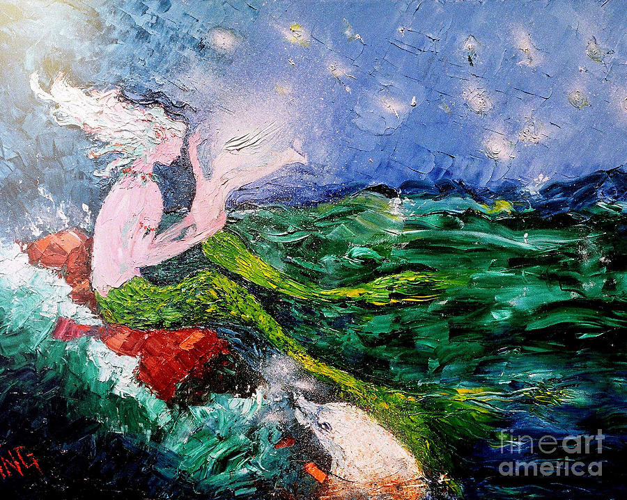 Mermaid Blessings with Dolphin Painting by Doris Blessington