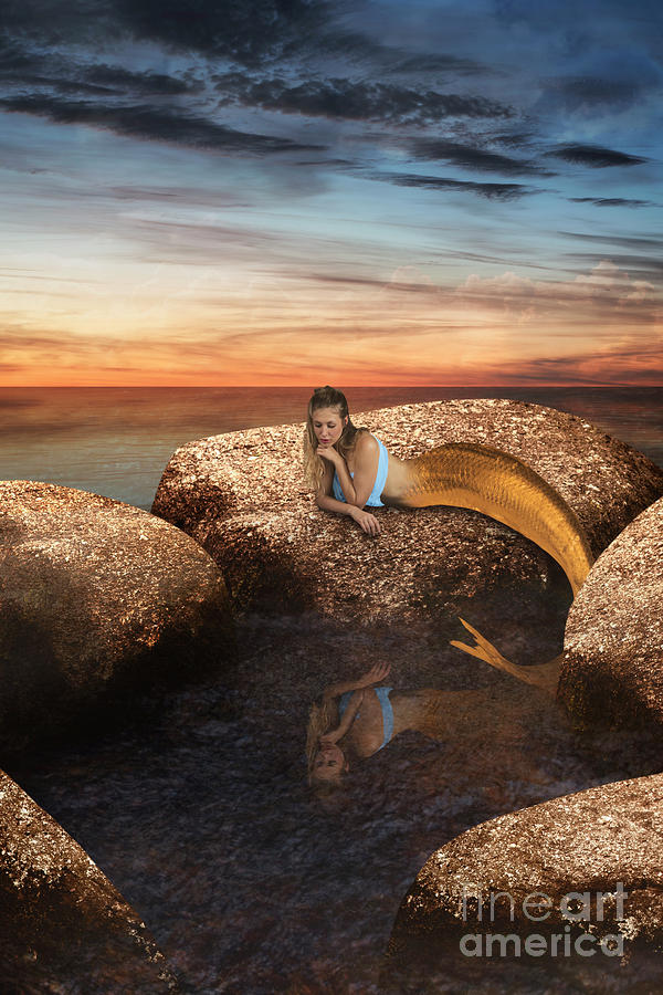 Mermaid by the rock pool Digital Art by Clayton Bastiani