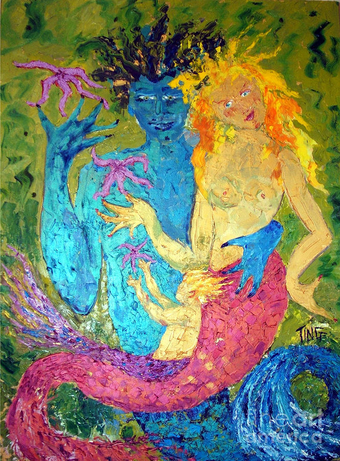Mermaid Family at Joyful Play Painting by Doris Blessington