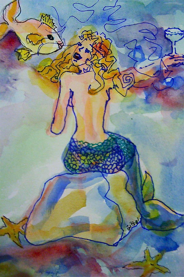 Mermaid Happy Hour Painting by Gloria Avner