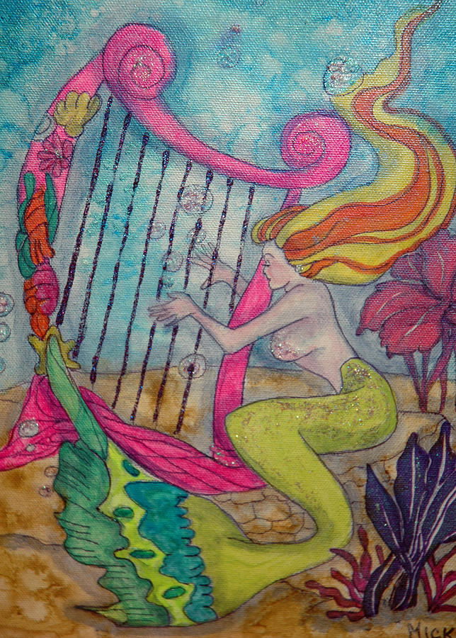 Mermaid Painting - Mermaid Harpist by Mickie Boothroyd Mermaid Painting - Mermaid Harpist by Mickie Boothroyd