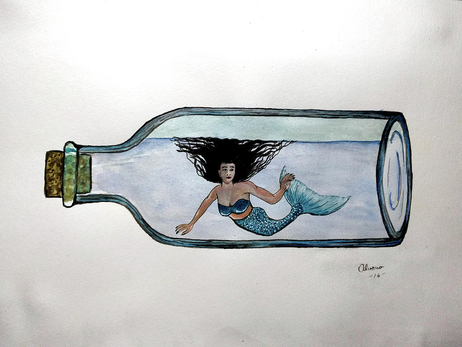 Mermaid Painting - Mermaid in a Bottle by Edwin Alverio