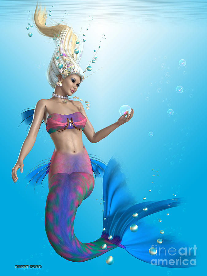 Mermaid in Aqua Painting by Corey Ford