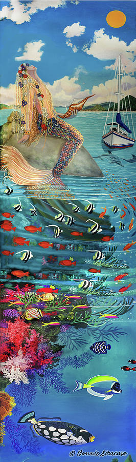 Mermaid in Paradise towel version Painting by Bonnie Siracusa