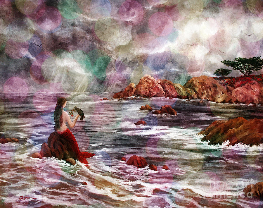 Mermaid in Rainbow Raindrops Digital Art by Laura Iverson