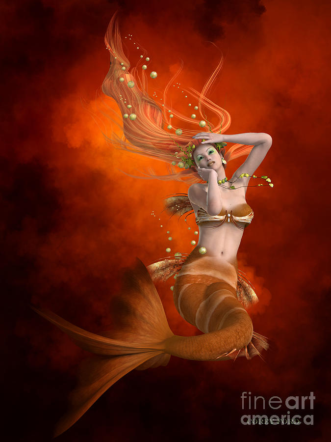 Mermaid in Red Painting by Corey Ford