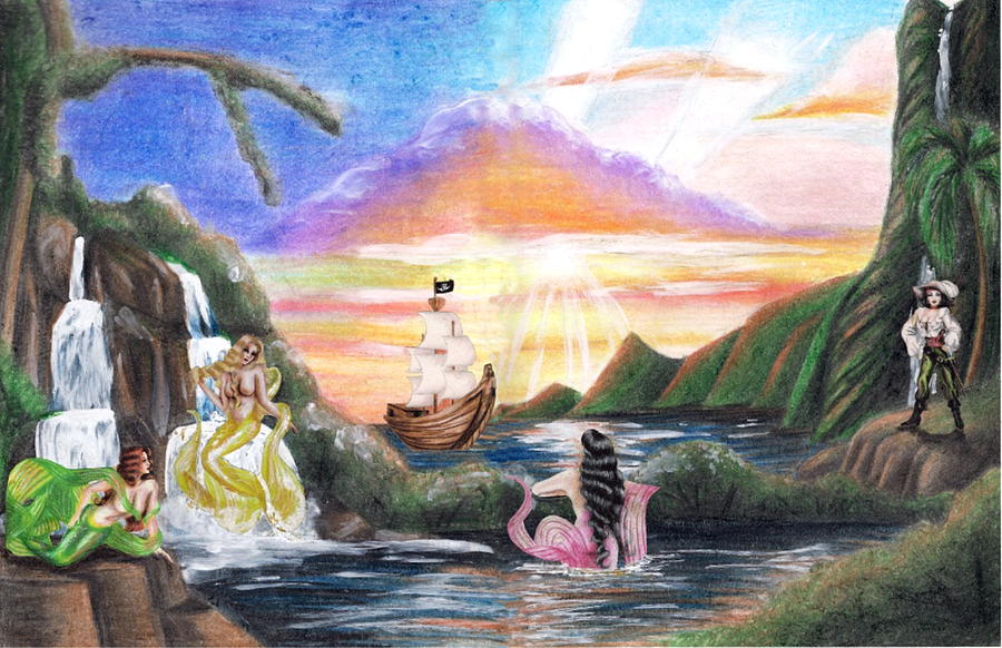 Mermaid Lagoon Drawing by Scarlett Royale