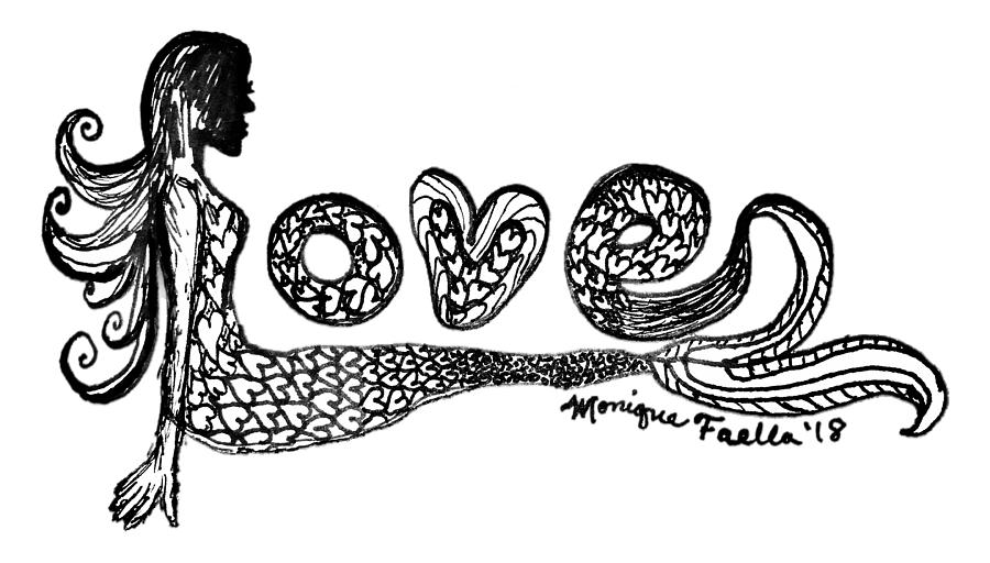 Mermaid Drawing - Mermaid Love by Monique Faella Mermaid Drawing - Mermaid Love by Monique Faella