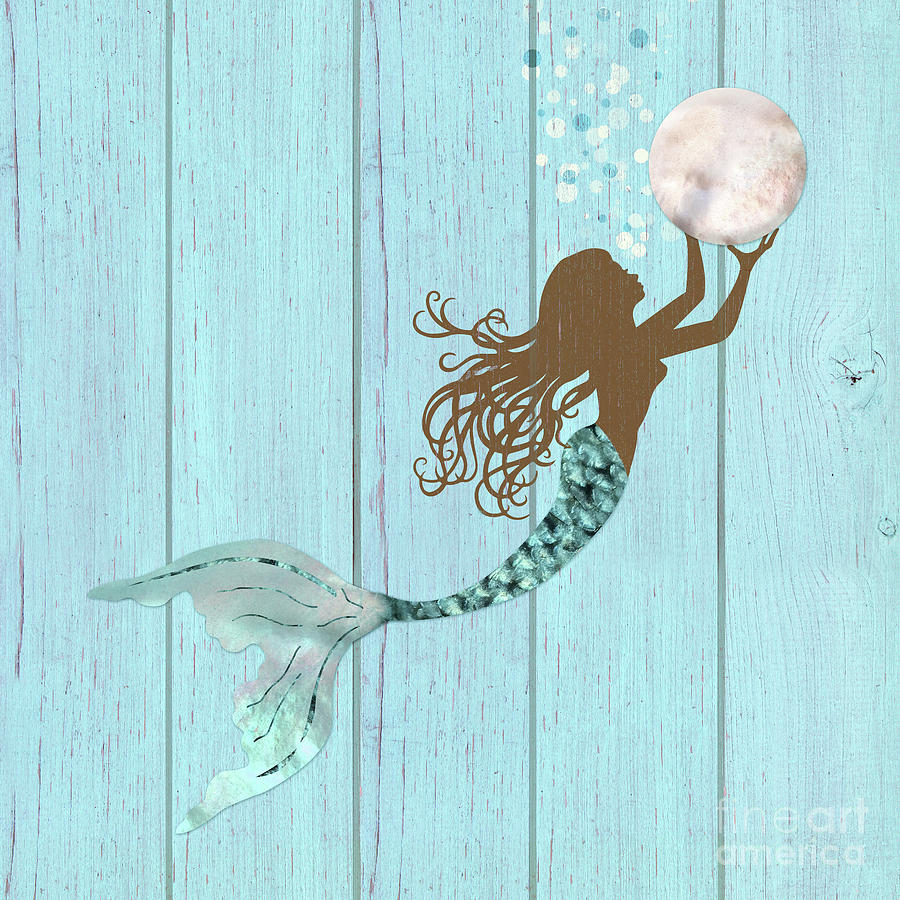 Mermaid of color gathering pearls brown siren holds a huge pearl Digital Art by Tina Lavoie