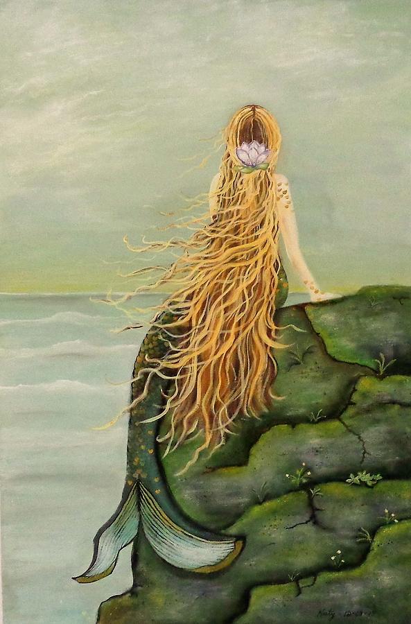 Mermaid on a Cliff Painting by Katy Auna - Pixels