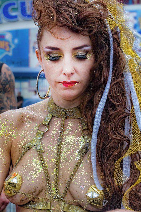 Mermaid Parade Coney Island NYC 2017 Woman in Gold Chains Photograph by Robert Ullmann
