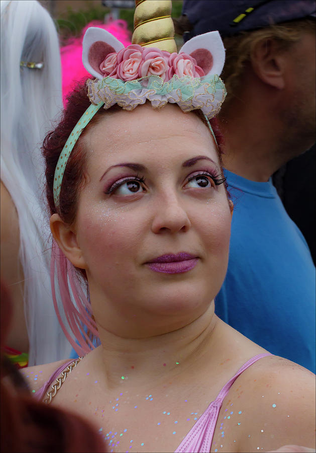 Mermaid Parade Coney Island NYC 2017 Woman in Unicorn Costume Photograph by Robert Ullmann