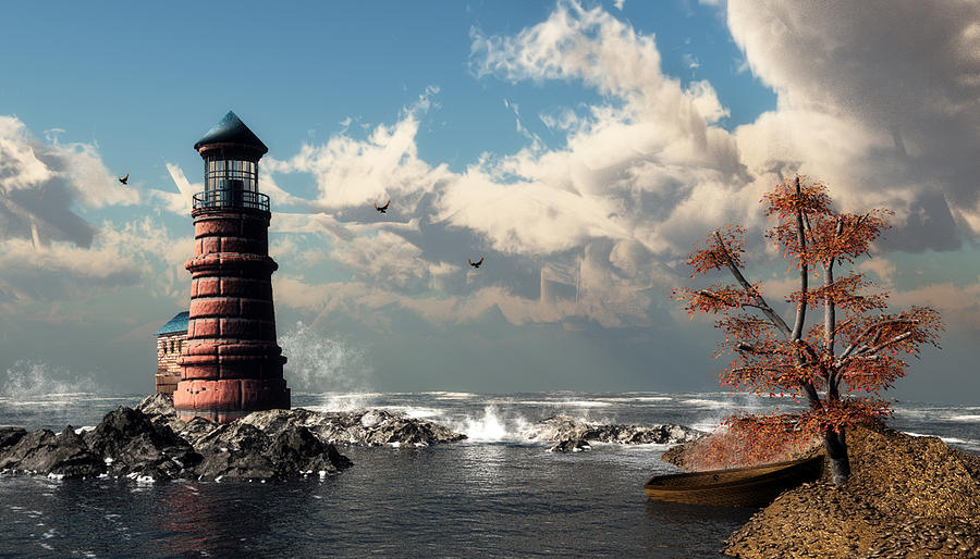 Lighthouse on Mermaid Perch  Digital Art by John Junek