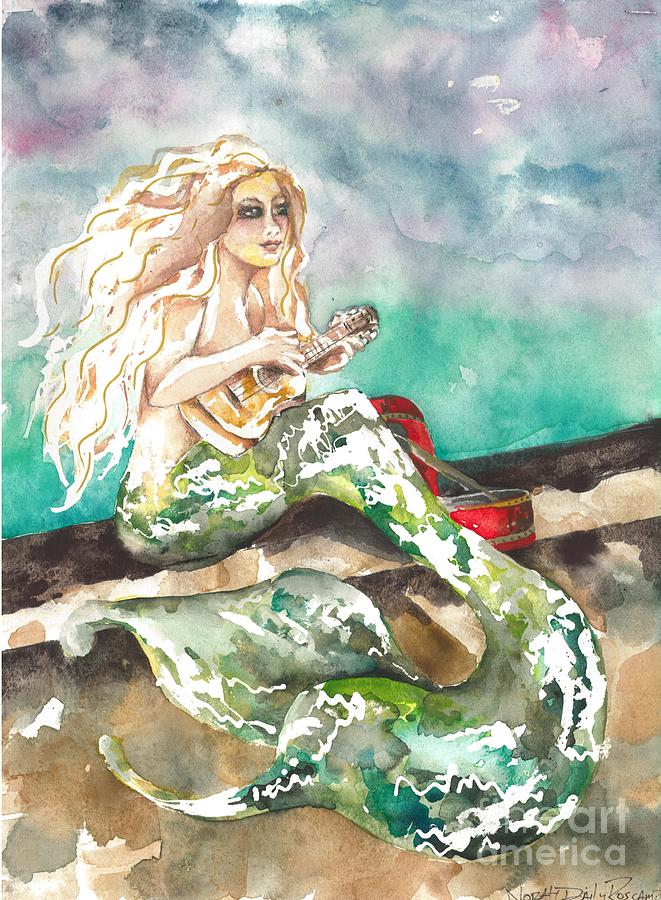 Mermaid playing her Uklele  Painting by Norah Daily