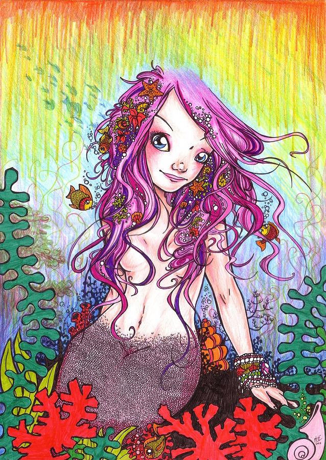 Mermaid Drawing - Mermaid Purple by Mirja Timm