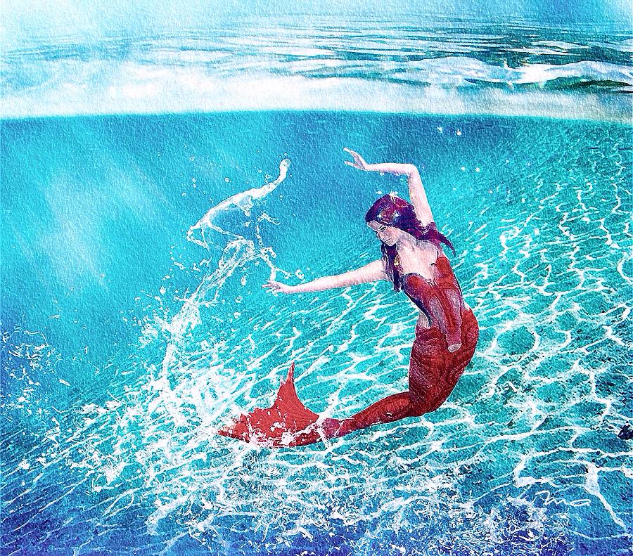 Mermaid Red Painting by Mark Taylor