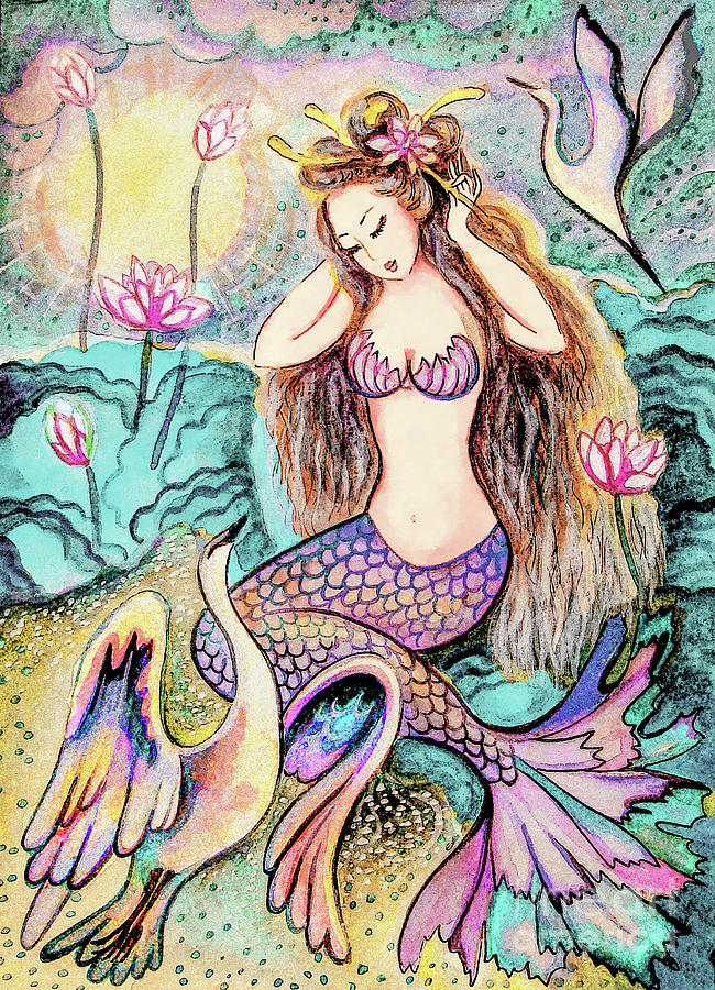 Mermaid Sunrise Painting by Eva Campbell