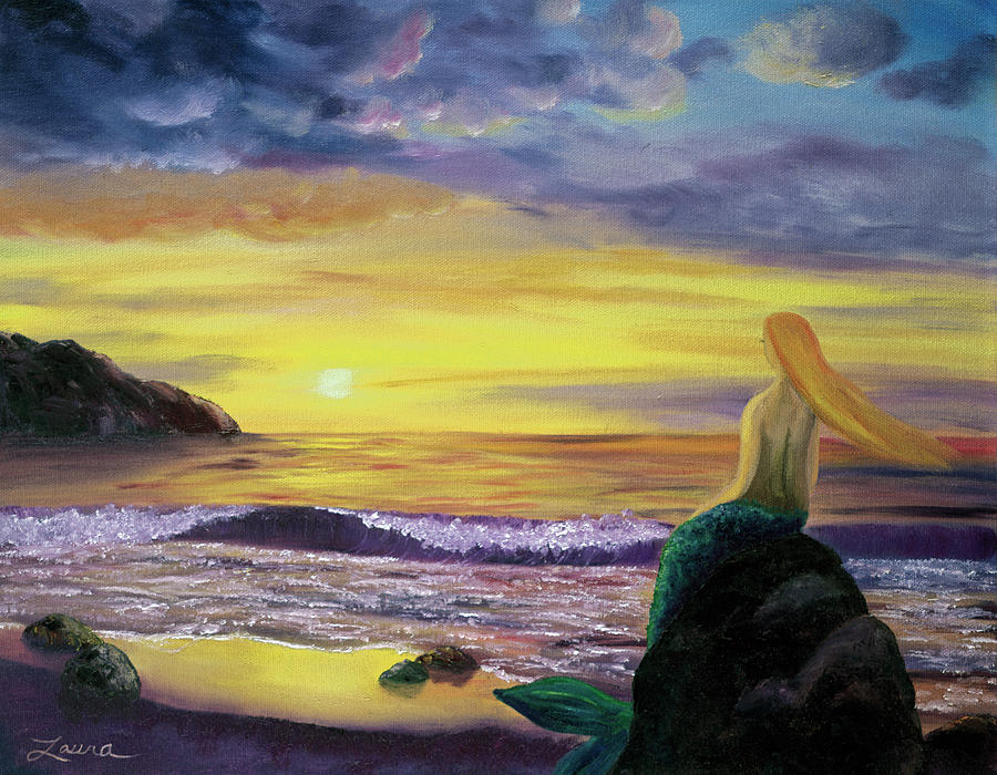 Mermaid Sunset Painting By Laura Iverson