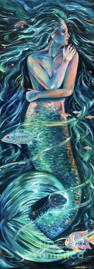 Mermaid Swirl Glow Painting by Linda Olsen
