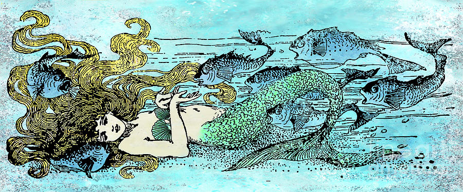 Mermaid Under the Sea-A Digital Art by Jean Plout